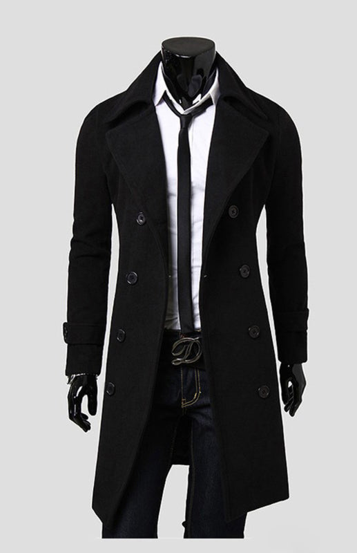 Men's Double Breasted Lengthened Simple Wool Coat