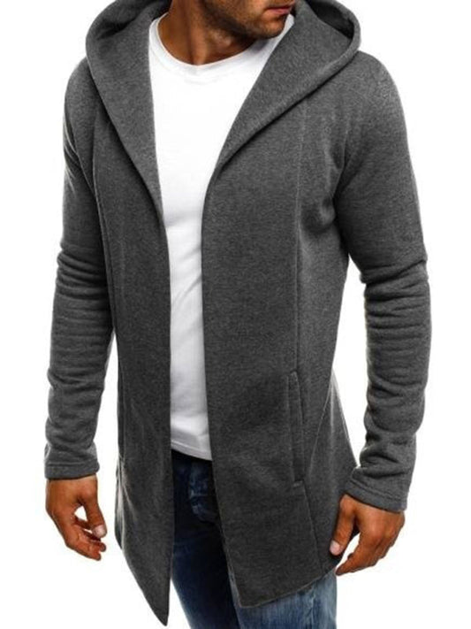 Casual Men's Hooded Fashion Stitching Solid Color Cardigan Sweater