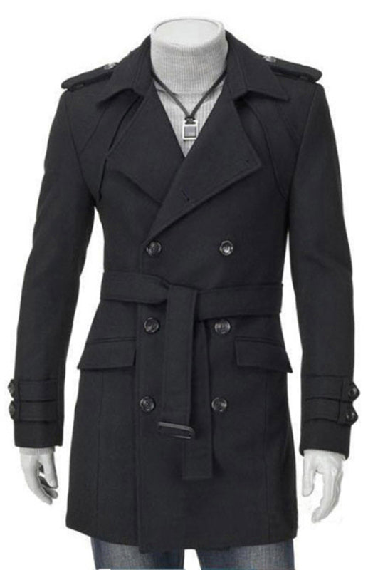 Men's Double Breasted Jacket Slim Long Trench Coat