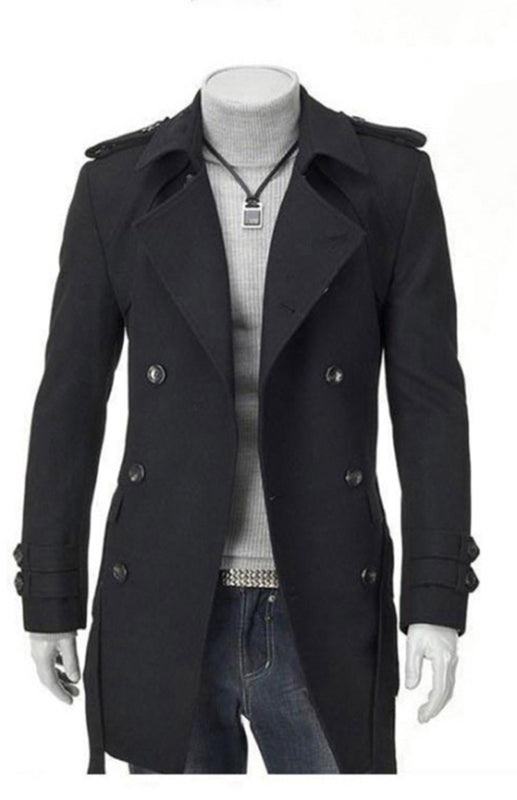 Men's Double Breasted Jacket Slim Long Trench Coat