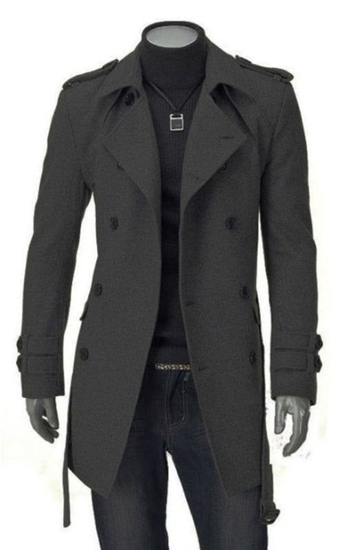 Men's Double Breasted Jacket Slim Long Trench Coat