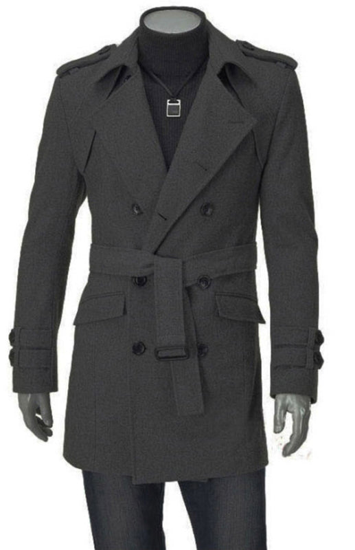 Men's Double Breasted Jacket Slim Long Trench Coat