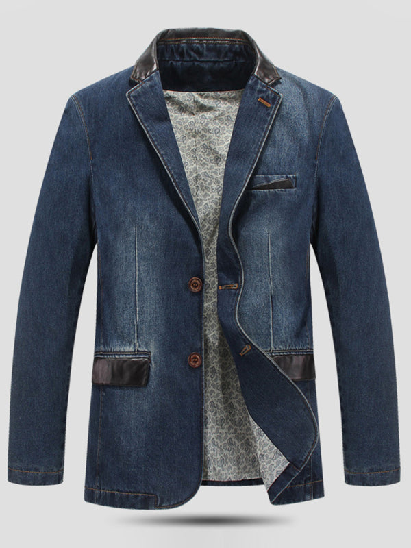 Men's Casual Denim Patchwork Suit Jacket