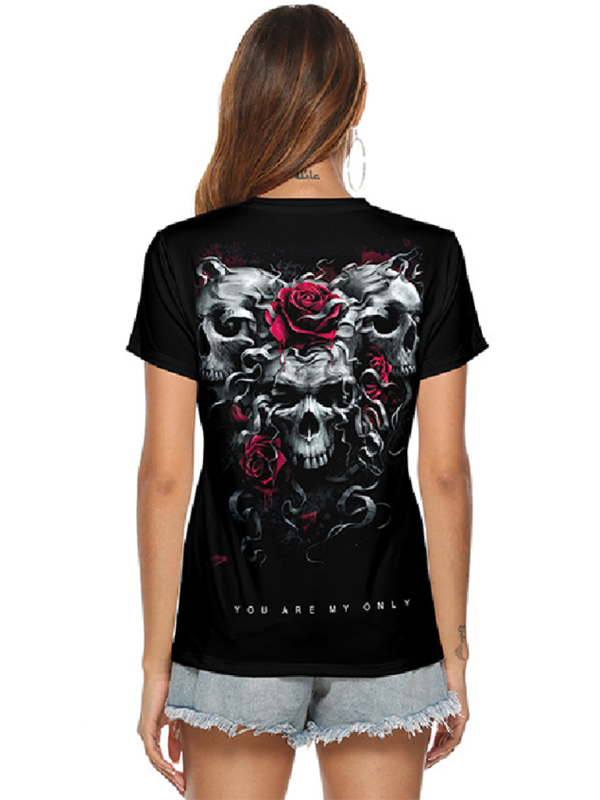 Women's 3D Short Sleeve Digital Print Halloween Skull Personality T-Shirt