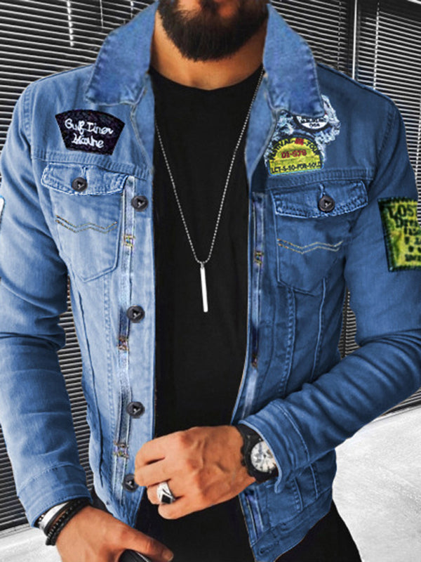 Plush Style Thickened Denim Men's Outer Jacket