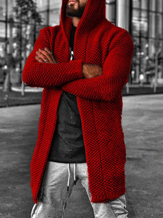 Men's hooded long sleeve knitted sweater cardigan