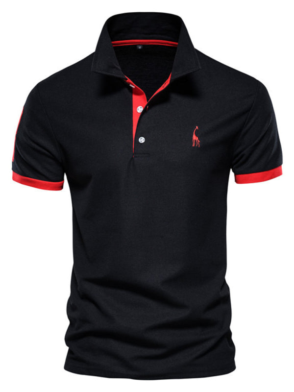 Men's short-sleeved lapel polo with deer embroidery