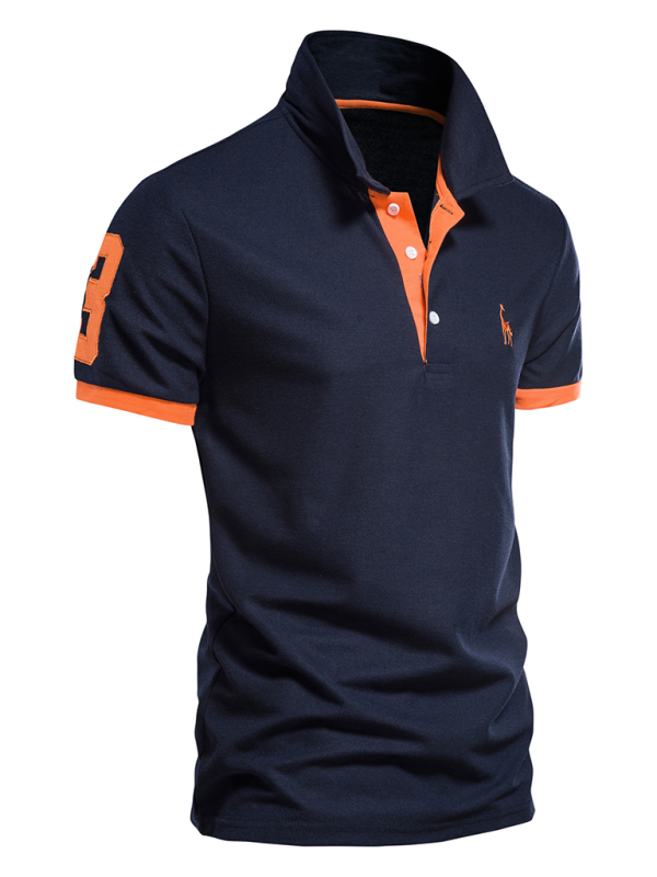 Men's short-sleeved lapel polo with deer embroidery