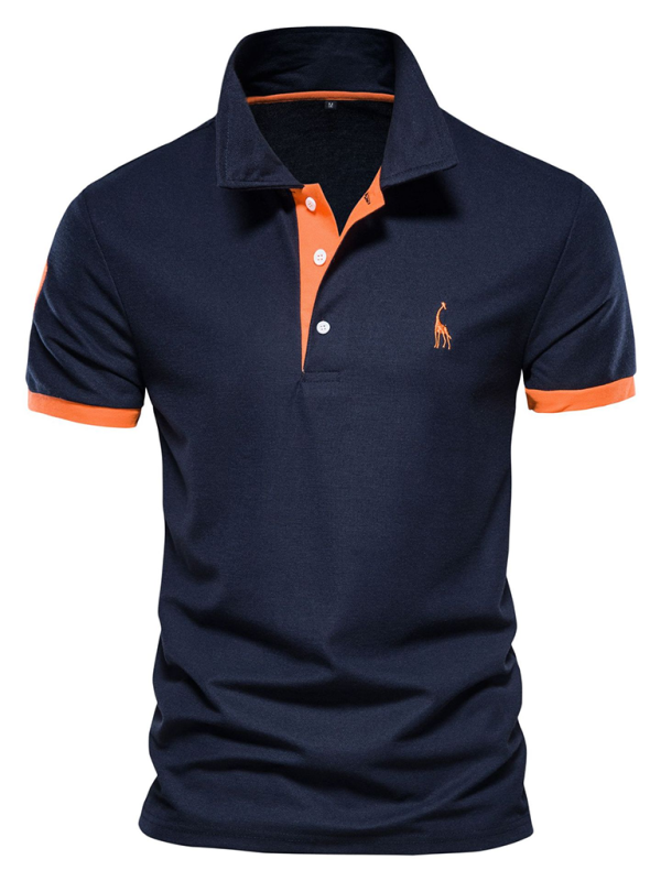 Men's short-sleeved lapel polo with deer embroidery