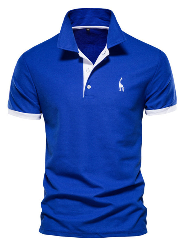 Men's short-sleeved lapel polo with deer embroidery