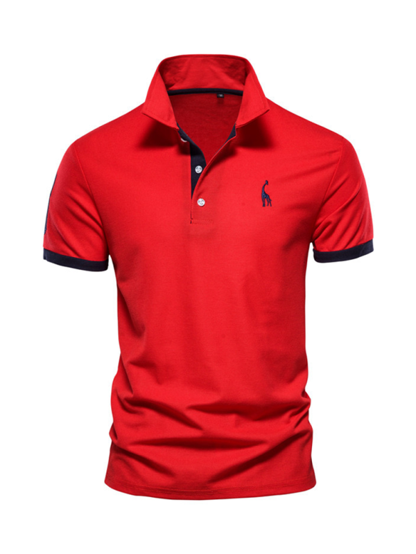 Men's short-sleeved lapel polo with deer embroidery