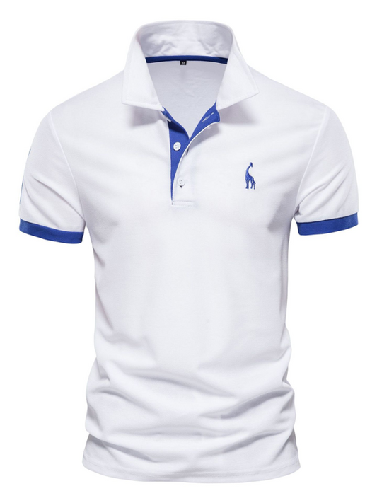 Men's short-sleeved lapel polo with deer embroidery