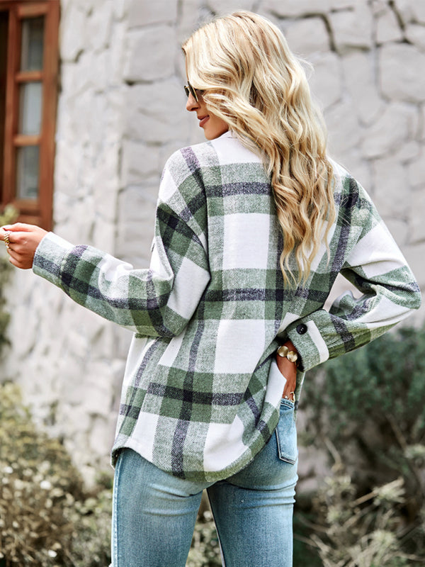 Women's Plaid long sleeve shirt casual coat