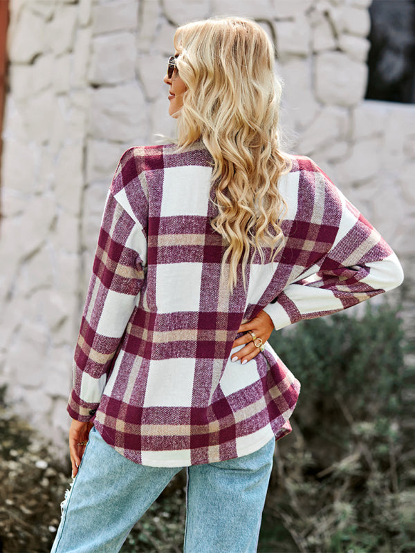 Women's Plaid long sleeve shirt casual coat