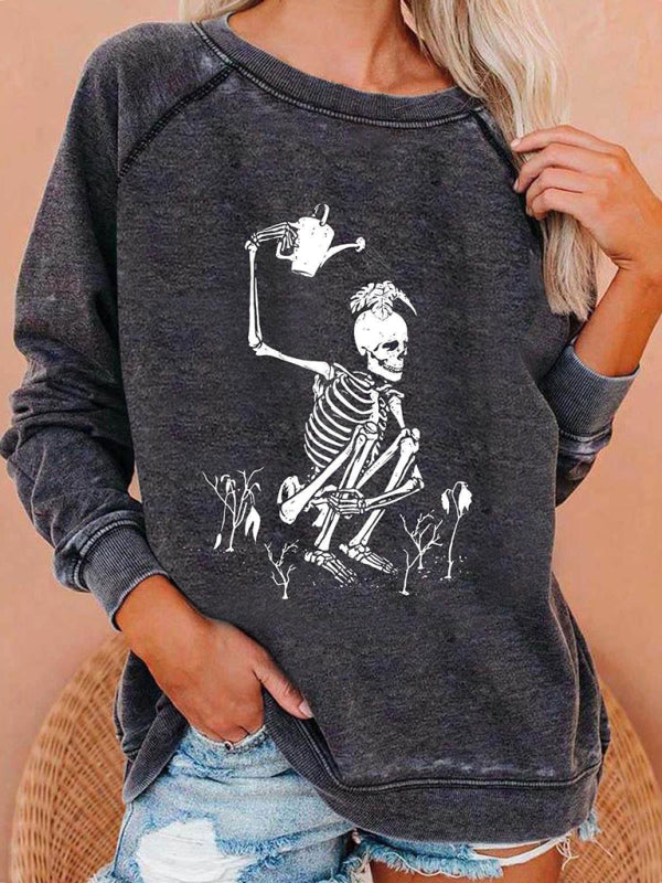 Women's Raglan Sleeve Loose Halloween Themed Print Top