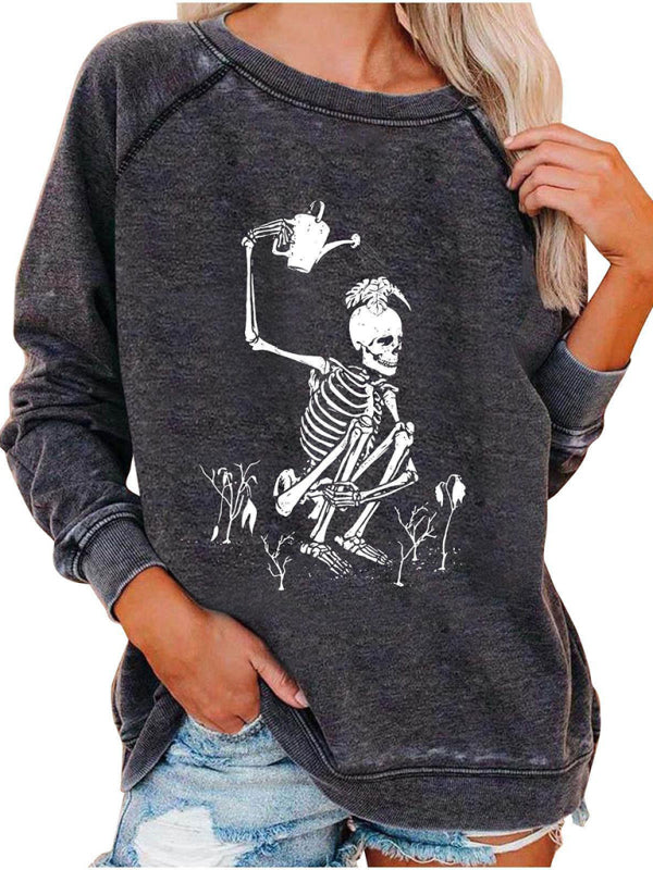 Women's Raglan Sleeve Loose Halloween Themed Print Top