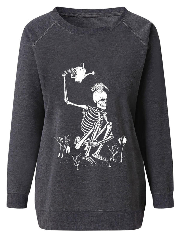 Women's Raglan Sleeve Loose Halloween Themed Print Top