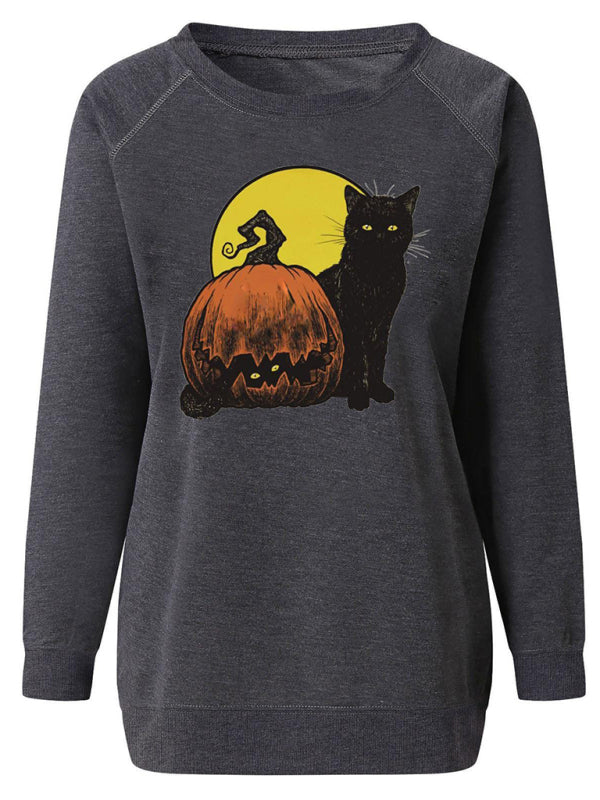 Women's Raglan Sleeve Loose Halloween Themed Print Top