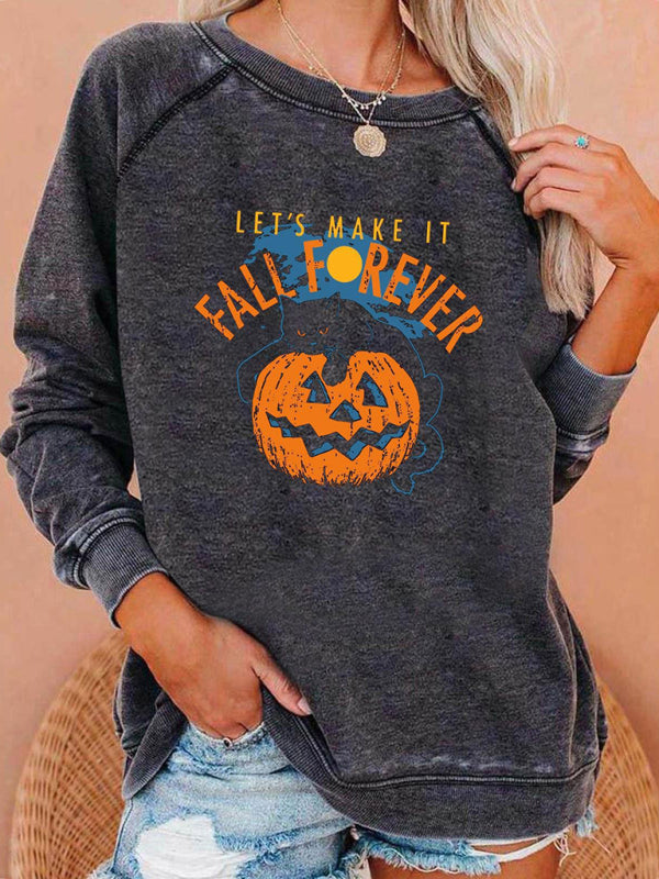 Women's Raglan Sleeve Loose Halloween Themed Print Top