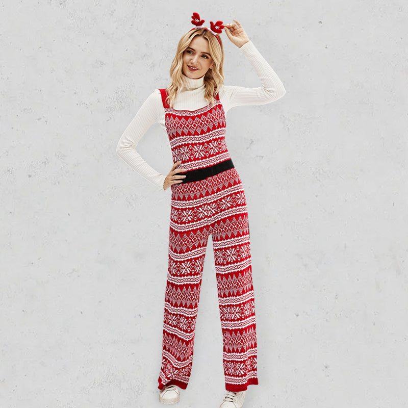 Women's Christmas outfit knitted loose Christmas snowflake knitted jumpsuit