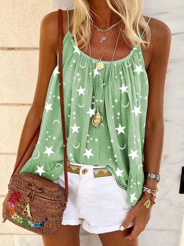 Casual V-neck star print vest camisole top