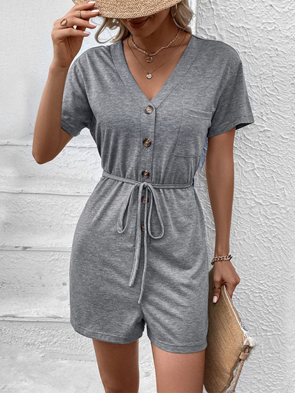 New casual elegant solid color v-neck jumpsuit