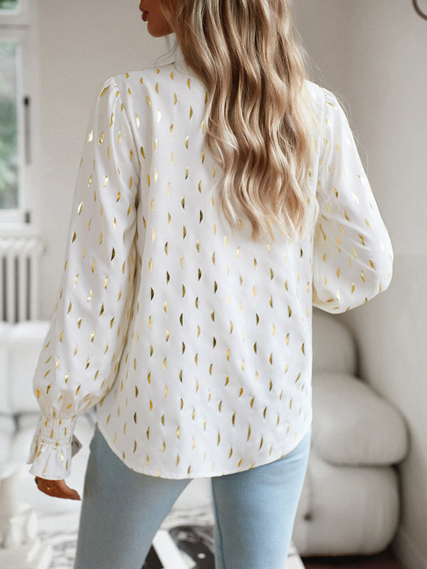 Women's v-neck bronzing polka dot long-sleeved shirt blouse