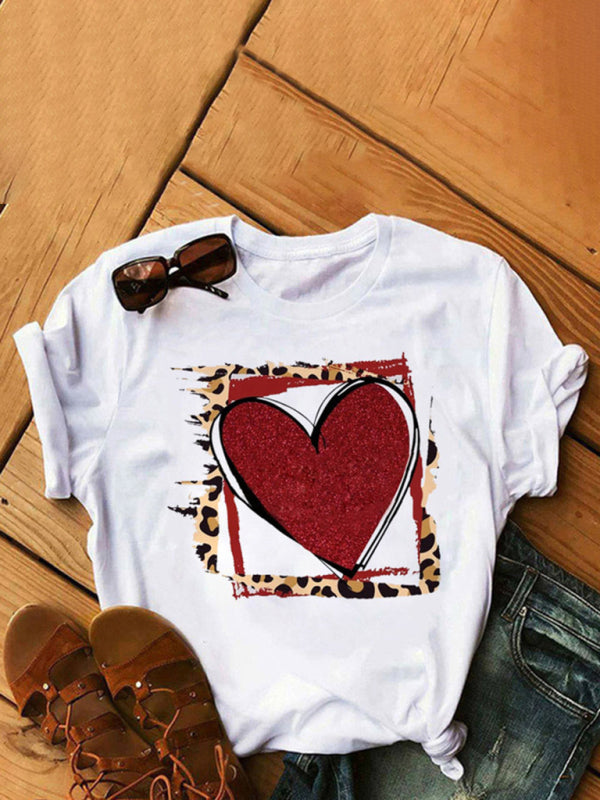 Women's Fashion Casual Lip Print Women's Short Sleeve T-Shirt