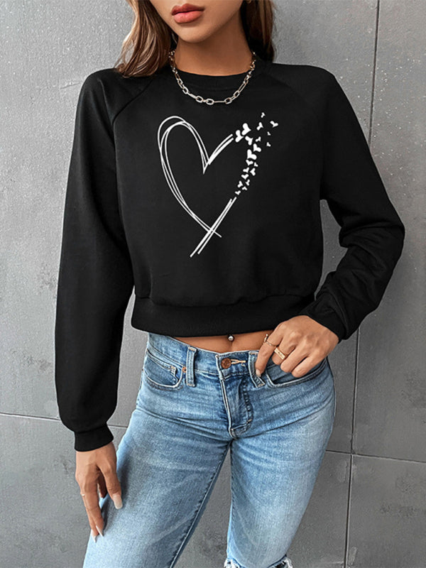 New women's Valentine's Day love printed short long-sleeved sweatshirt