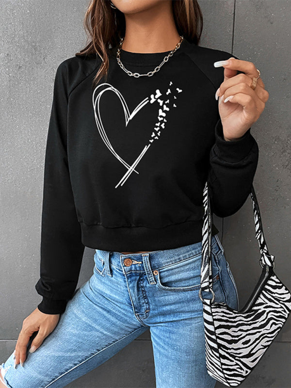 New women's Valentine's Day love printed short long-sleeved sweatshirt