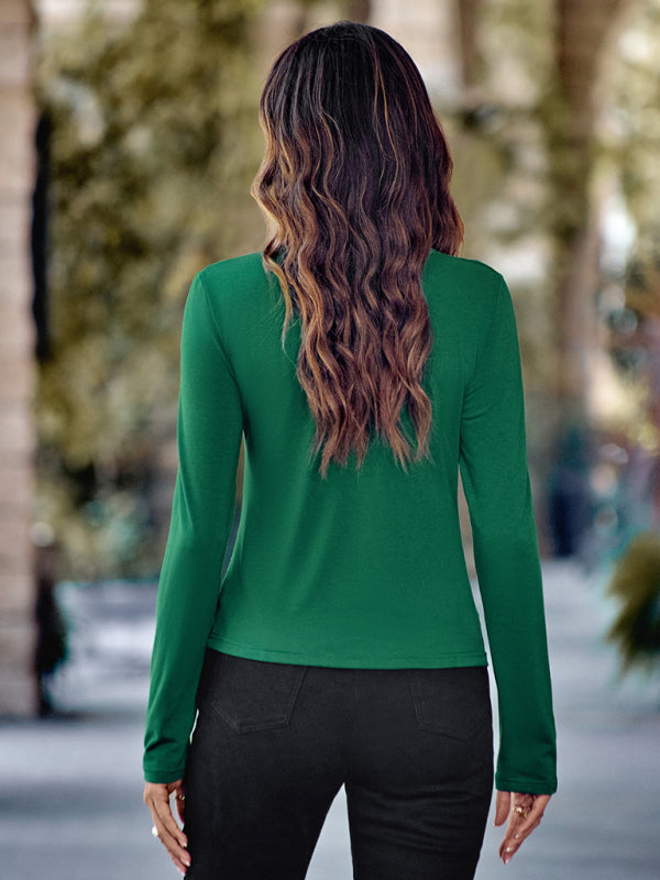 Casual solid color slim long sleeve knitted top