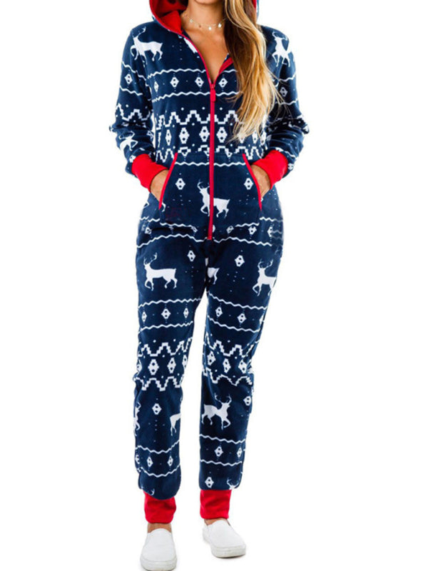 Women's elk print one-piece home wear pajamas