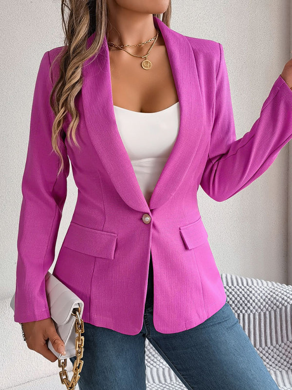 Feminine solid color long-sleeved one-button blazer