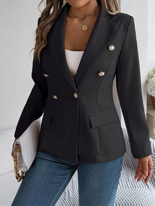 Feminine solid color long-sleeved double-breasted suit