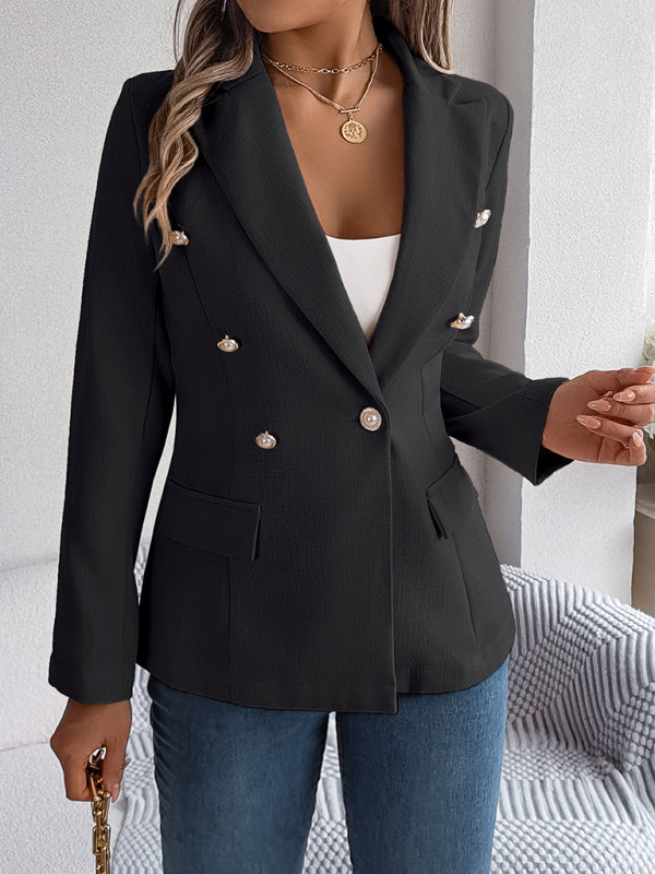 Feminine solid color long-sleeved double-breasted suit