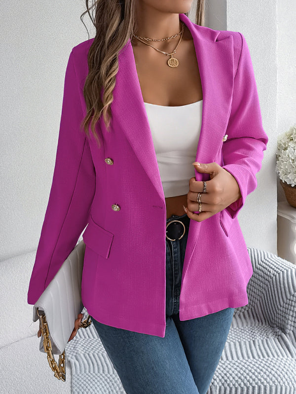 Feminine solid color long-sleeved double-breasted suit