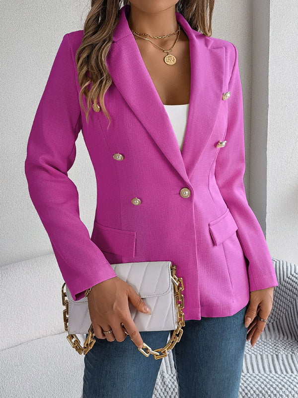 Feminine solid color long-sleeved double-breasted suit