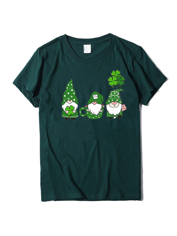 Women's new three bearded old men + clover print St. Patrick's Day short-sleeved T-shirt