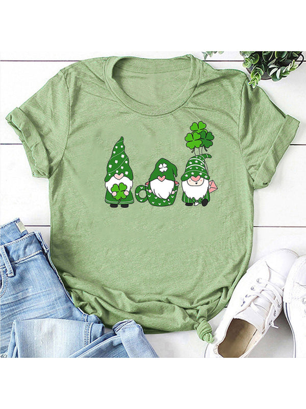 Women's new three bearded old men + clover print St. Patrick's Day short-sleeved T-shirt