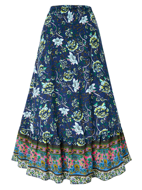 Women's New casual bohemian drawstring skirt