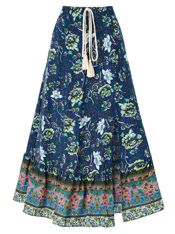 Women's New casual bohemian drawstring skirt