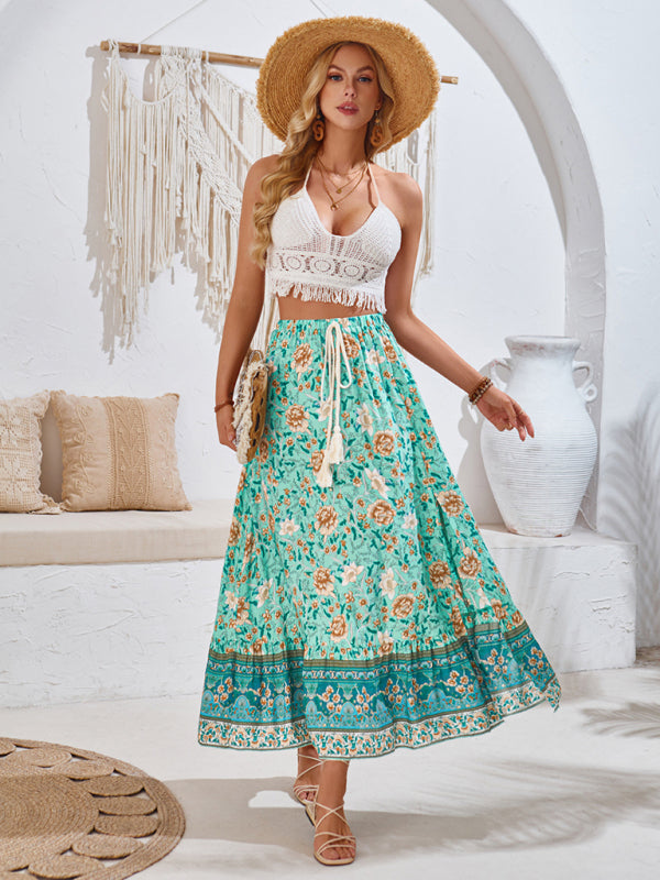 Women's New casual bohemian drawstring skirt