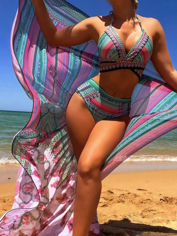 Women's Bikini High Waist Swimsuit Three Piece Set