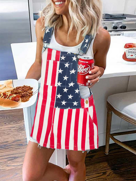 Women's American Independence Day flag suspender jumpsuit