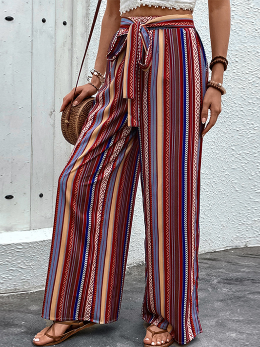 Women's loose striped high waist elastic pants