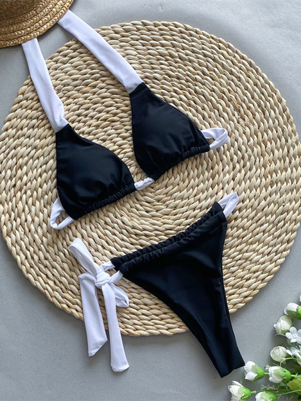 Women's black and white triangle swimsuit