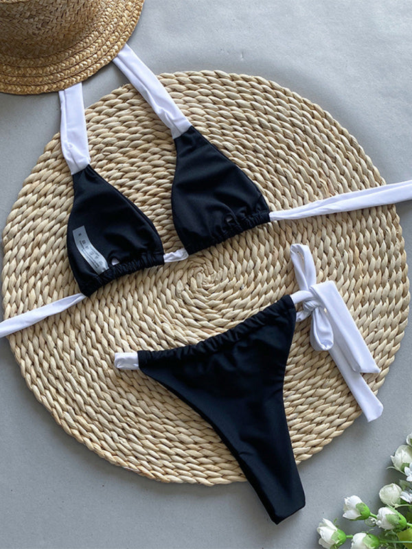 Women's black and white triangle swimsuit