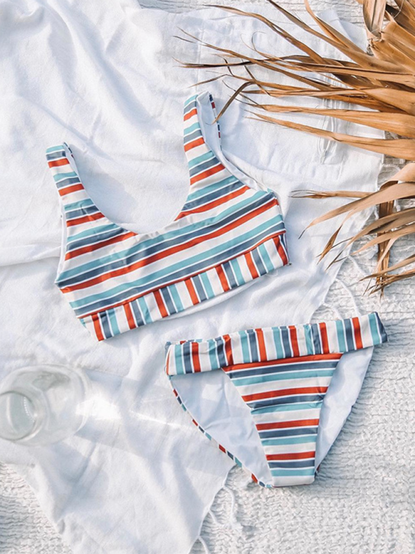 Women's striped high waist two-piece swimsuit