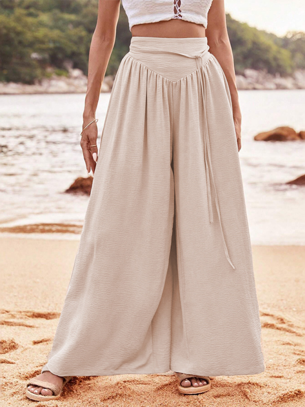 Women's wide-leg casual pants high waist elastic