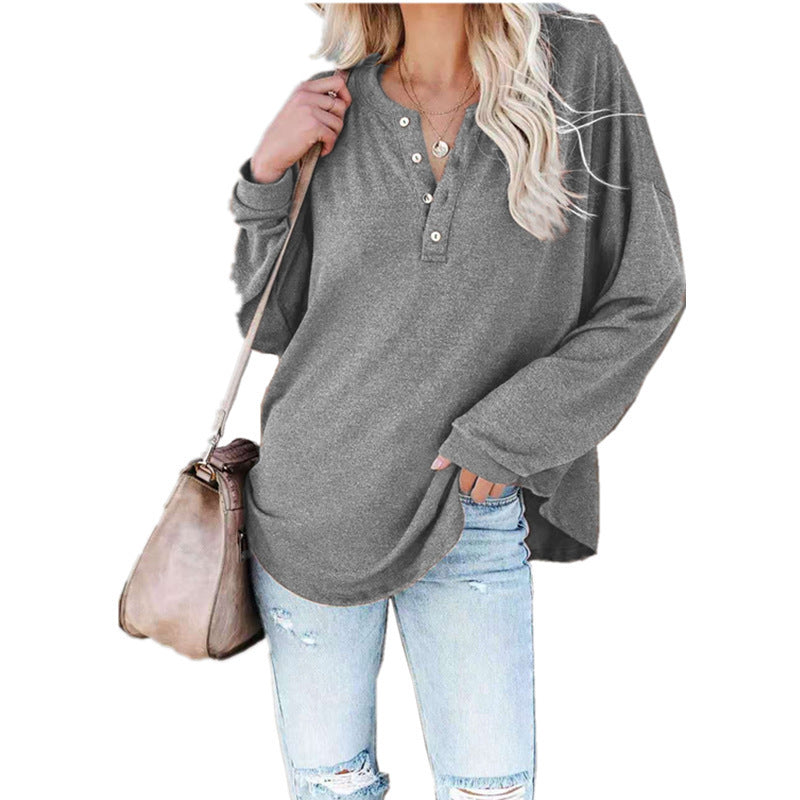 Women's Button V Neck Long Sleeve Knitted Top